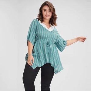 Striped Contrast Lace Hanky Hem Blouse